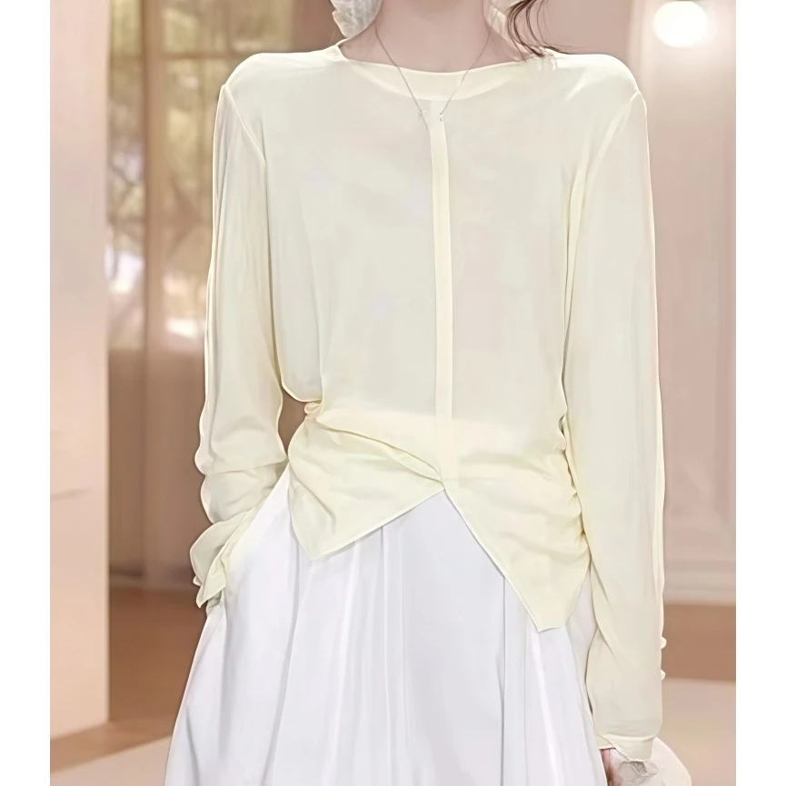 2025年法式气质设计感夏季百搭纯色防晒长袖T恤半身裙套装