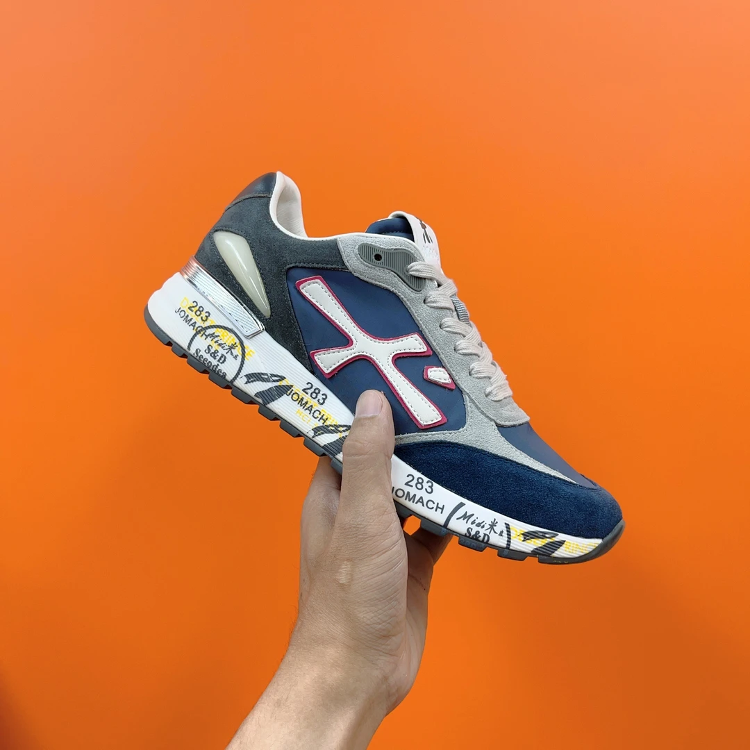 春夏新款高档百搭透气男士米字鞋真皮拼接轻奢时尚休闲鞋舒适潮鞋