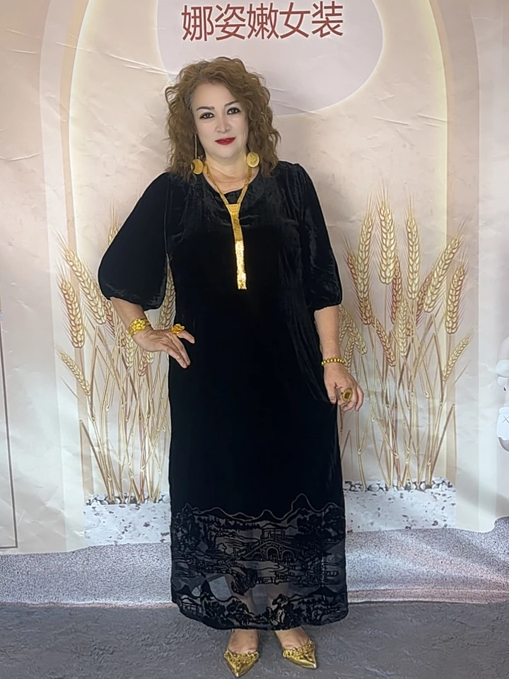 娜姿嫩中老年女装中长裙显瘦优雅极简风薄款常规时尚中国风