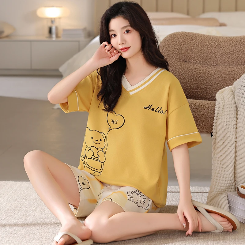 睡衣女士2025年新款夏季纯棉薄款特大码加肥超大号短袖短裤家居服