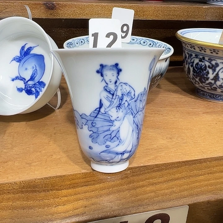 高***S青花手工仙姑贺寿品茗杯