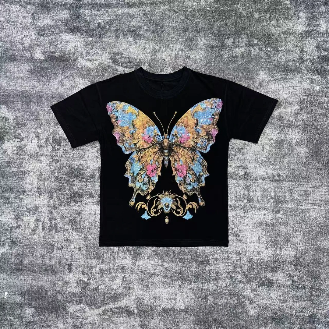 T恤加厚时尚休闲重工男士欧美潮流烫钻翅膀烫钻印花11899