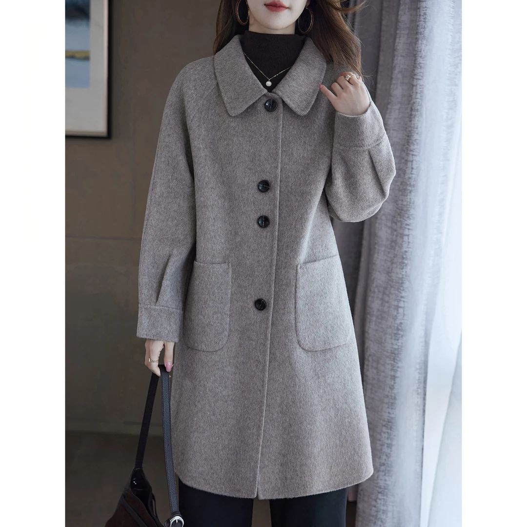 赫本风双面呢百搭休闲大衣女秋冬新款质感高级羊毛呢外套显瘦中长
