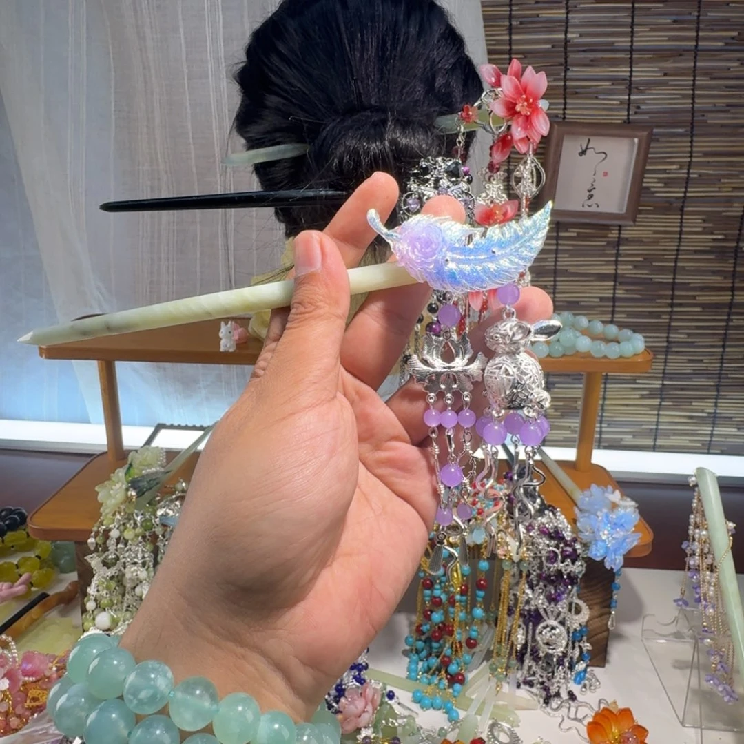 蛇纹石玉合金发饰