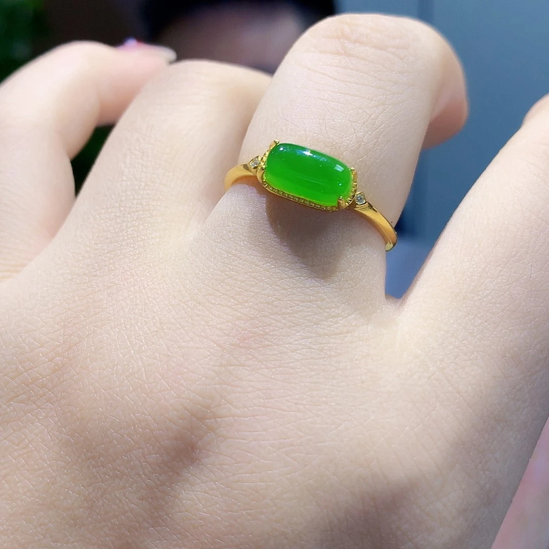 和田玉（碧玉）戒指银S925镀金镶嵌