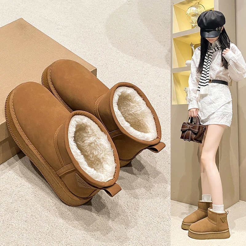 洋气雪地靴女2025冬季新款保暖加绒加厚百搭棉鞋时尚短筒厚底平底