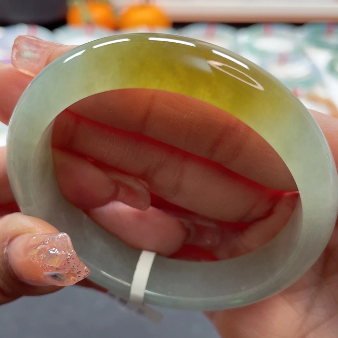 【闪购商品】翡翠手镯（贵妃镯）未镶嵌54.贵妃冰绿黄翡36号