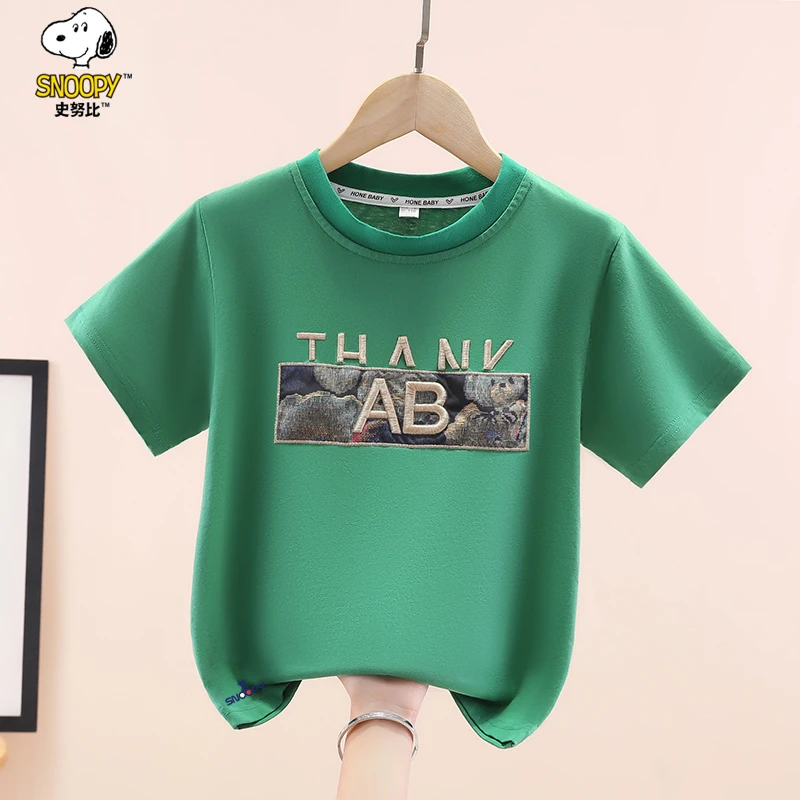 史努比男童t恤短袖夏装2025新款中大儿童休闲上衣夏季男孩薄款潮t