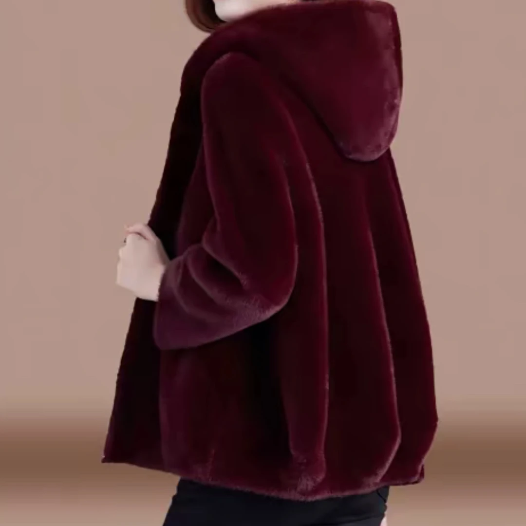 人造皮草 水貂绒短款外套女冬季时尚保暖妈妈上衣妈妈装女款连帽