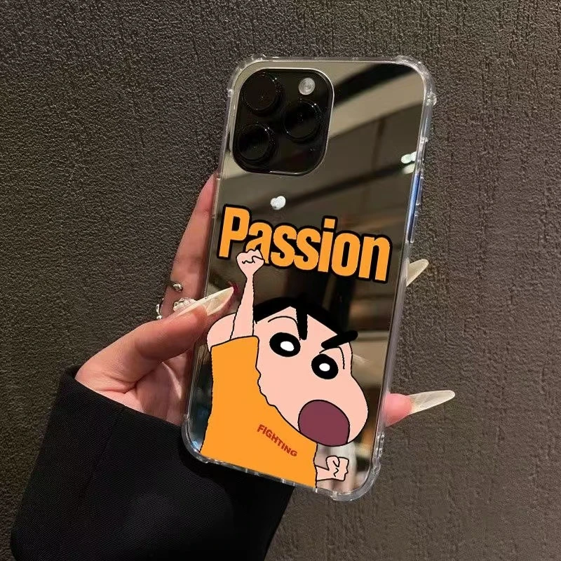 激情passion蜡笔小新适用iPhone15苹果16promax手机壳12镜面13软