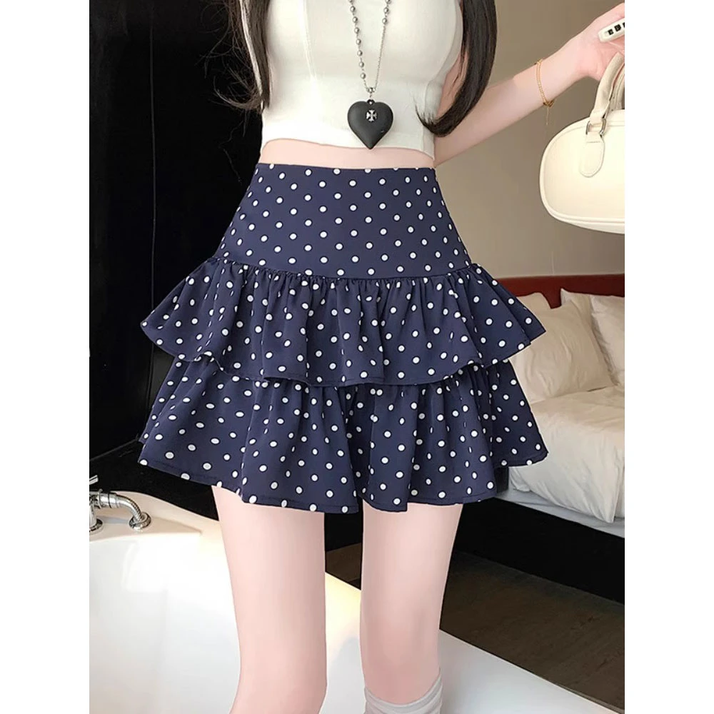 韩系复古波点蛋糕半身裙女夏季减龄学院风高腰显瘦超好看a字短裙
