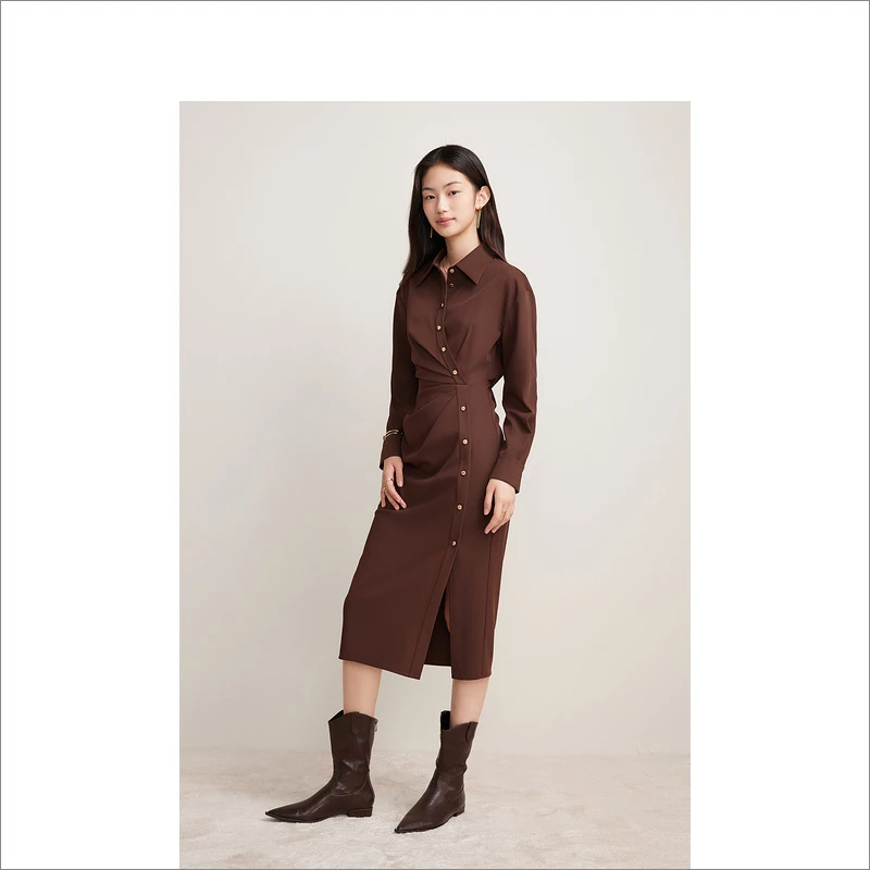 Goodland美地早秋新款复古优雅收腰显瘦时尚修身连衣裙LC34305370