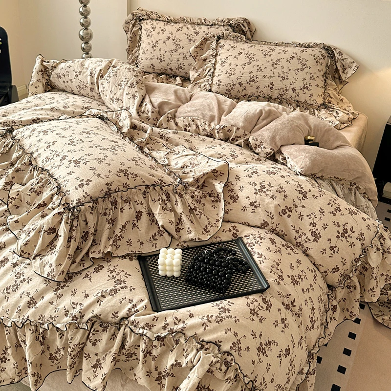 冬季新款A面加厚亚麻B面牛奶绒韩版法式大花边公主风