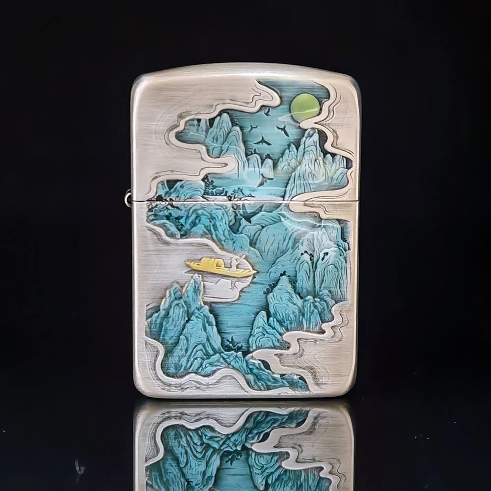 【老李鉴定】Zippo打火机1941复刻YH熏银珐琅彩轻舟已过万重山DYJ1