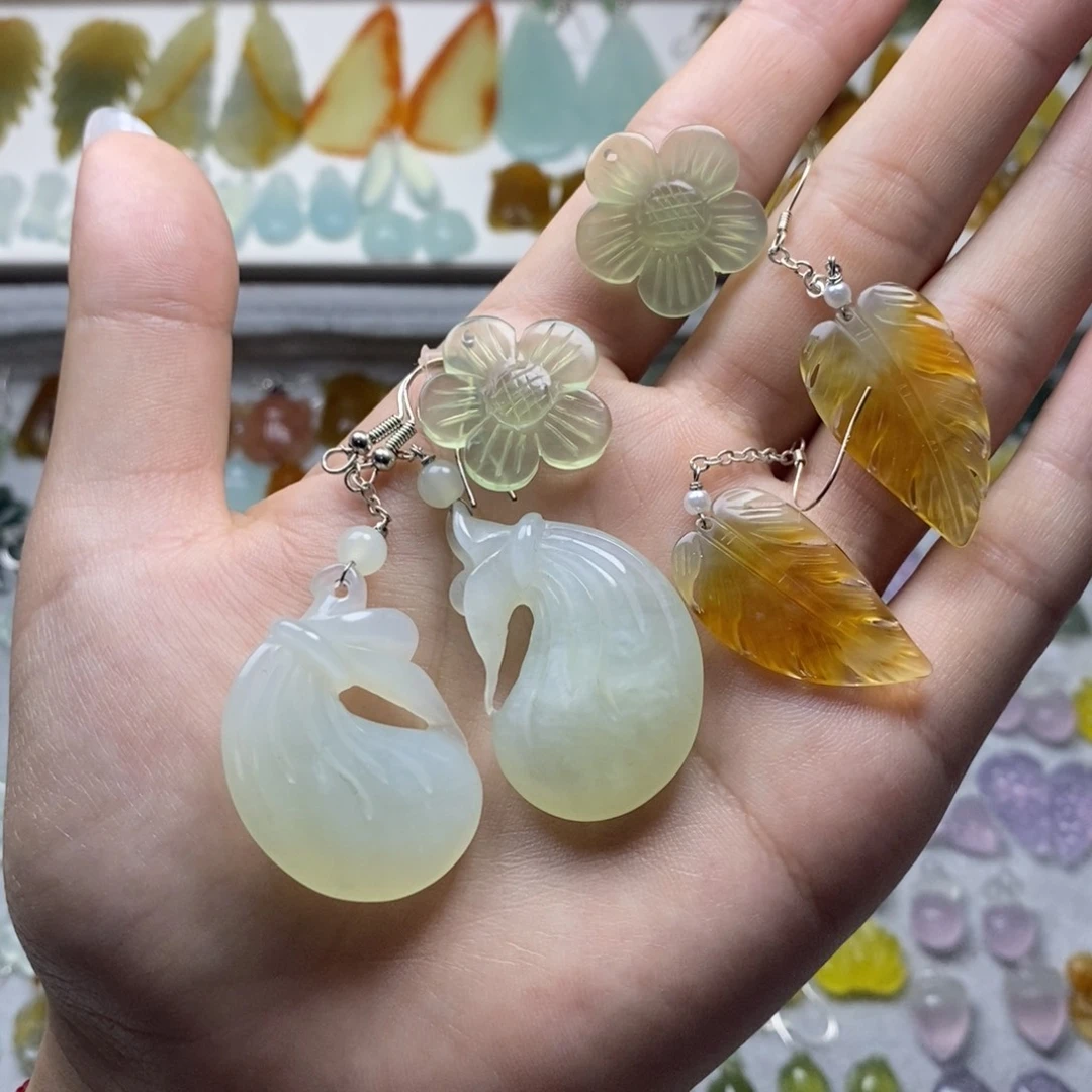 蛇纹石玉未镶嵌耳饰/颈饰