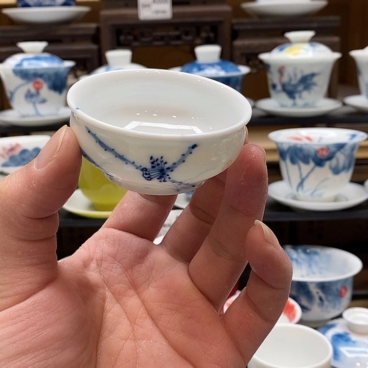 手绘微瑕荷花杯子两个装