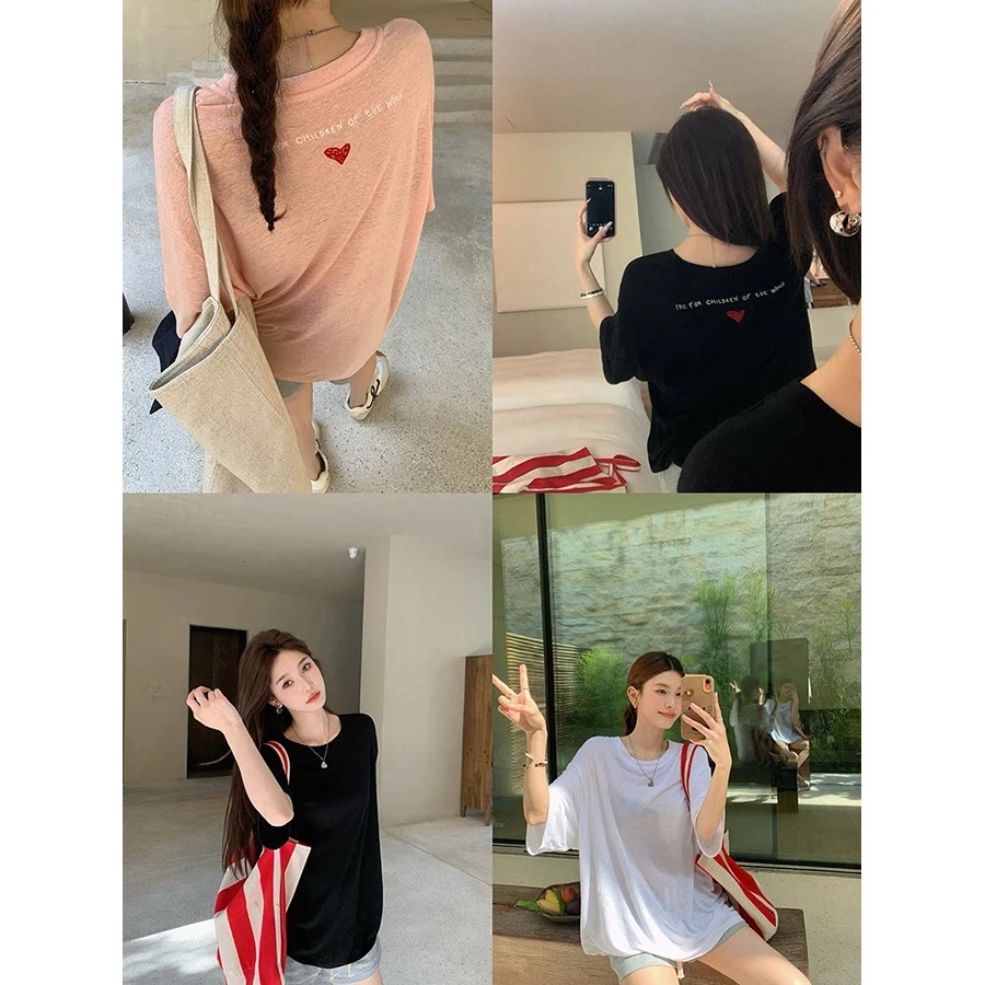 WANGXIANG定制 夏日小情书~ 爱心字母刺绣短袖T恤