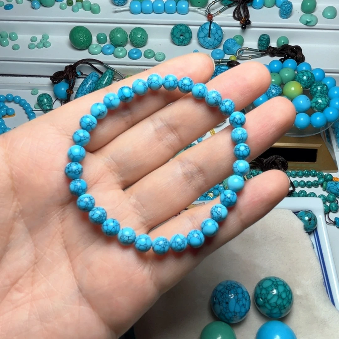 石材卡6+蓝花珠子手串手链