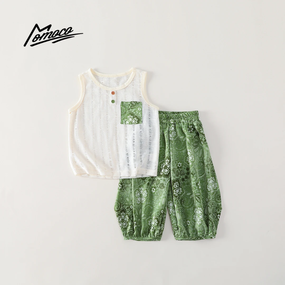 MOMOCO男童夏季新款休闲无袖防蚊裤套装薄款两件套77230578529