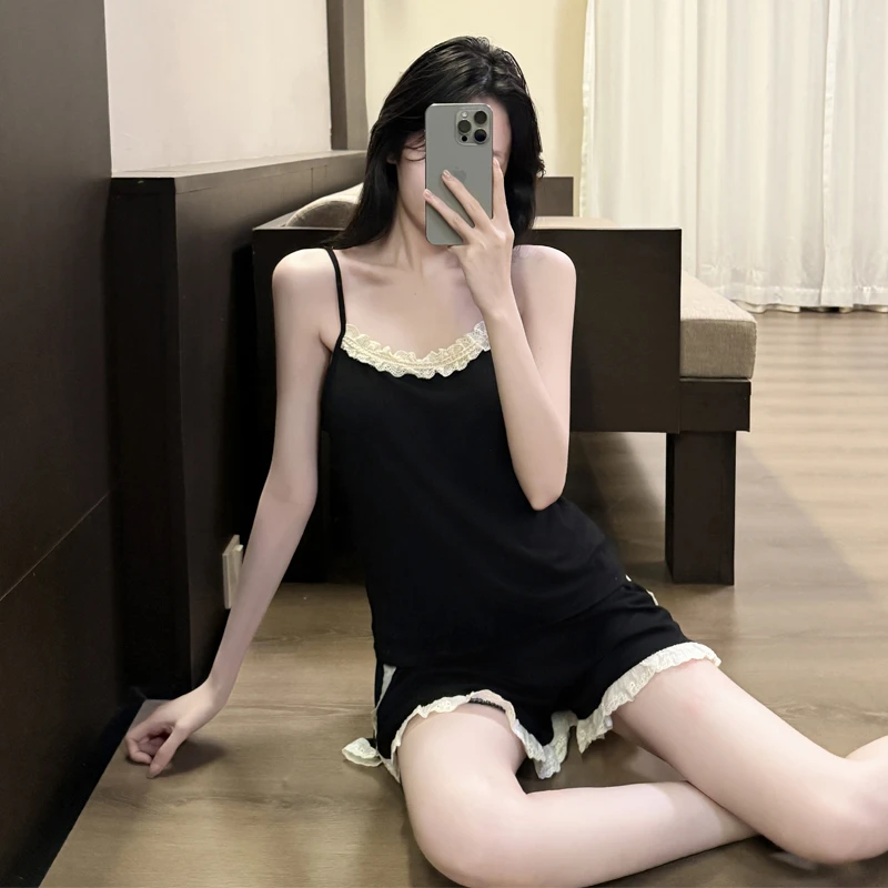 吊带睡衣女夏季性感纯欲风彩棉薄款夏天网红居家休闲家居服套装