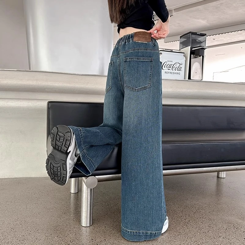 女童牛仔裤春秋款2025新款儿童秋季洋气宽松阔腿裤大童小女孩裤子
