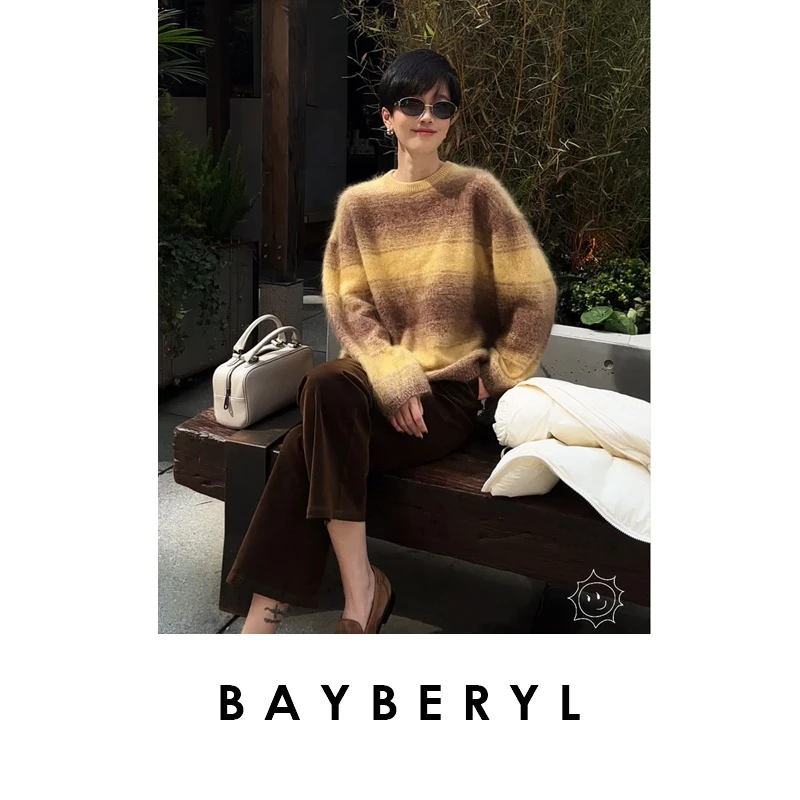 CC12-BAYBERYL老贝落霞*渐变羊绒时髦圆领百搭冬针织衫ZZS5I2202