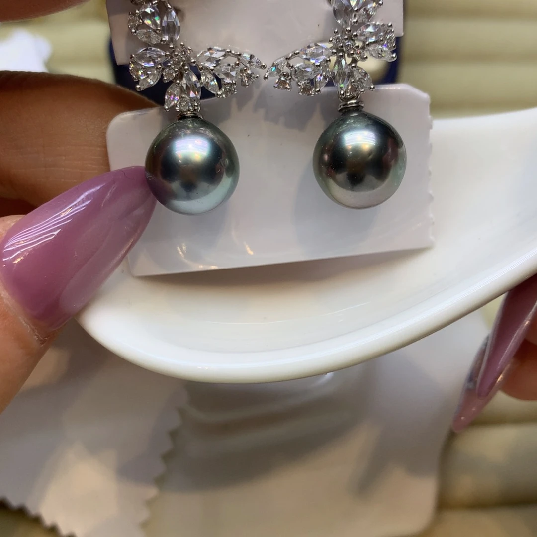 银S925镶嵌耳饰海水珍珠