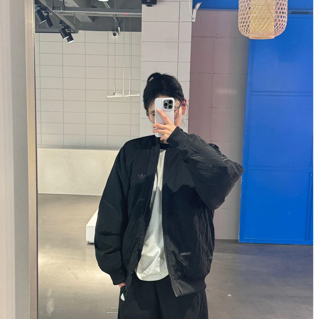 Adidas 三叶草 时尚百搭保暖飞行员运动宽松棉服外套JC7546