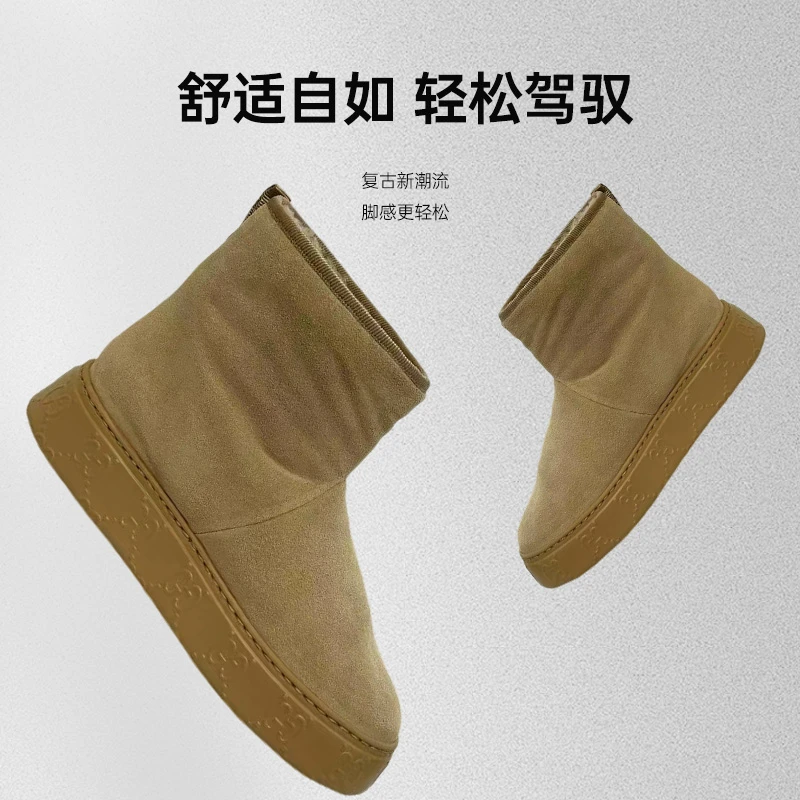 未使用 GUCCI/古驰 女款棕色复古加绒冬季百搭休闲时尚加厚雪地靴