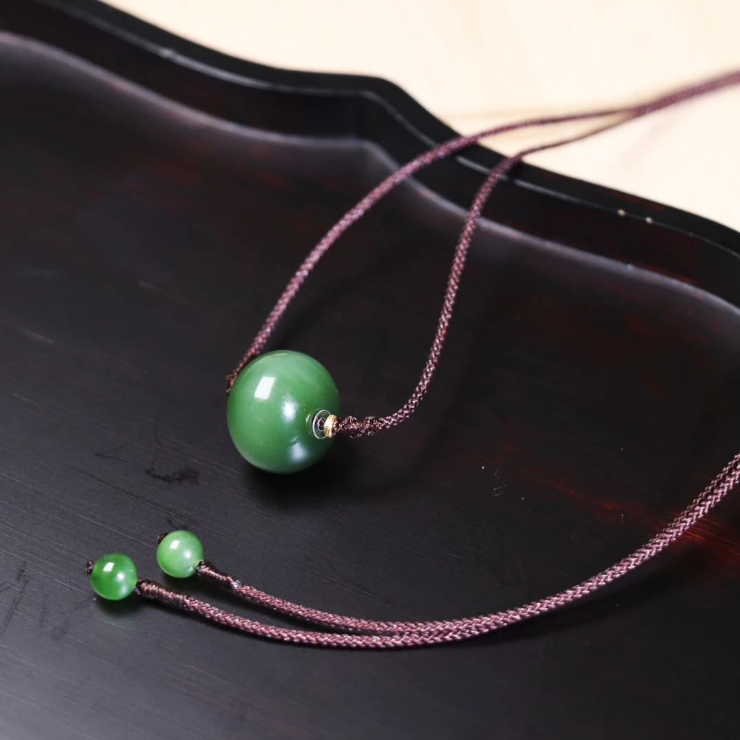 【熊总夫妇】碧玉冰闪猫眼苹果珠锁骨珠·18K金吊坠-约16*11mm