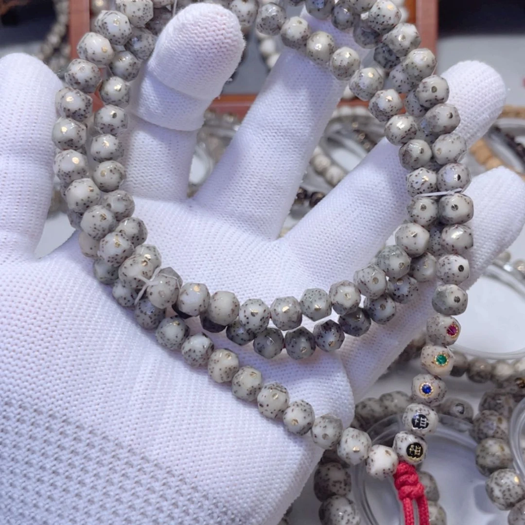 【闪购商品】星月菩提手串石玉料绿糯冰手工无相雕刻108