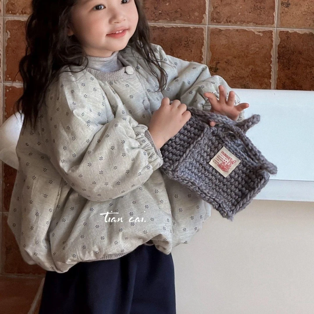 女童新款2025碎花保暖棉服冬季时尚新款女宝宝棉袄圆领夹棉外套