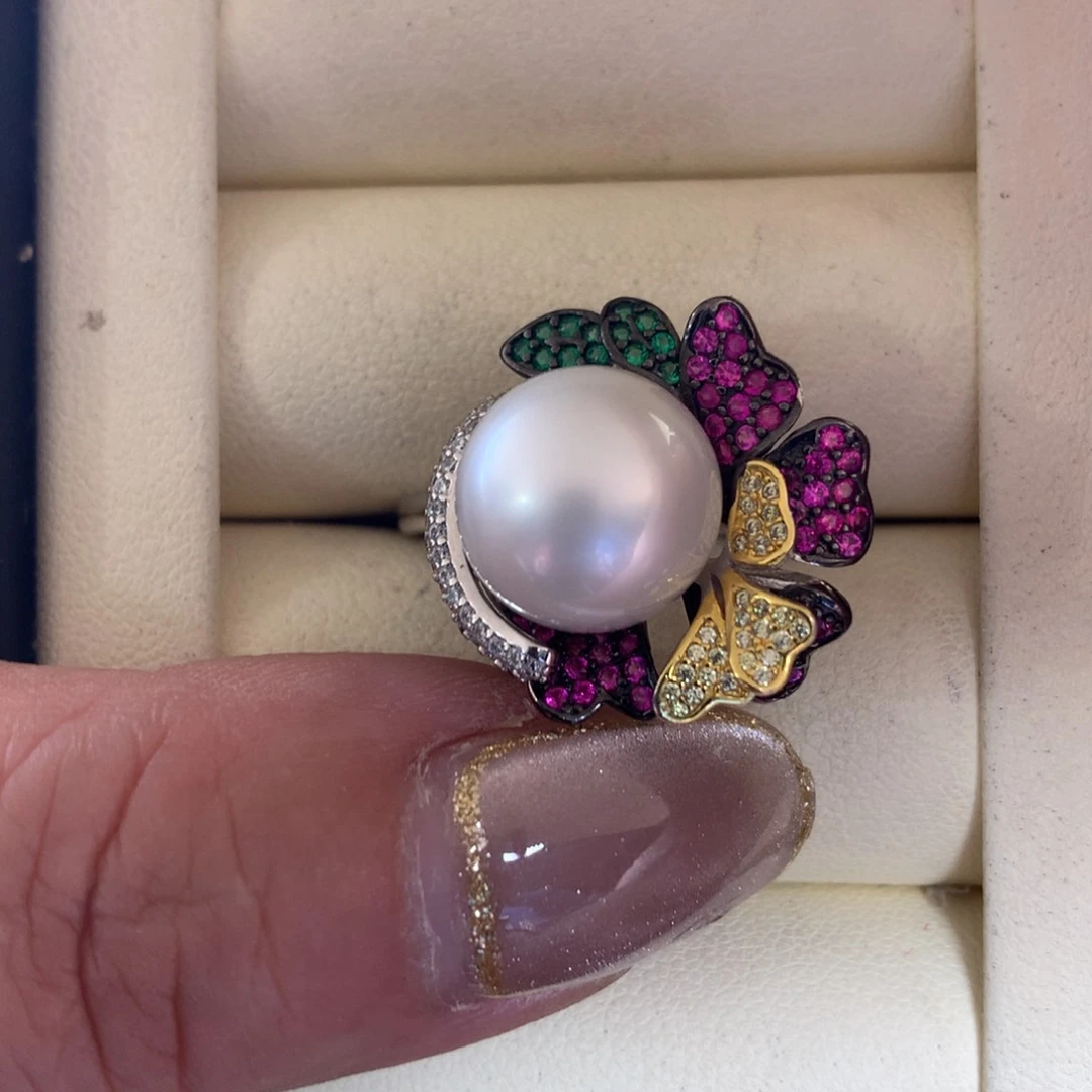 银S925镶嵌海水珍珠戒指