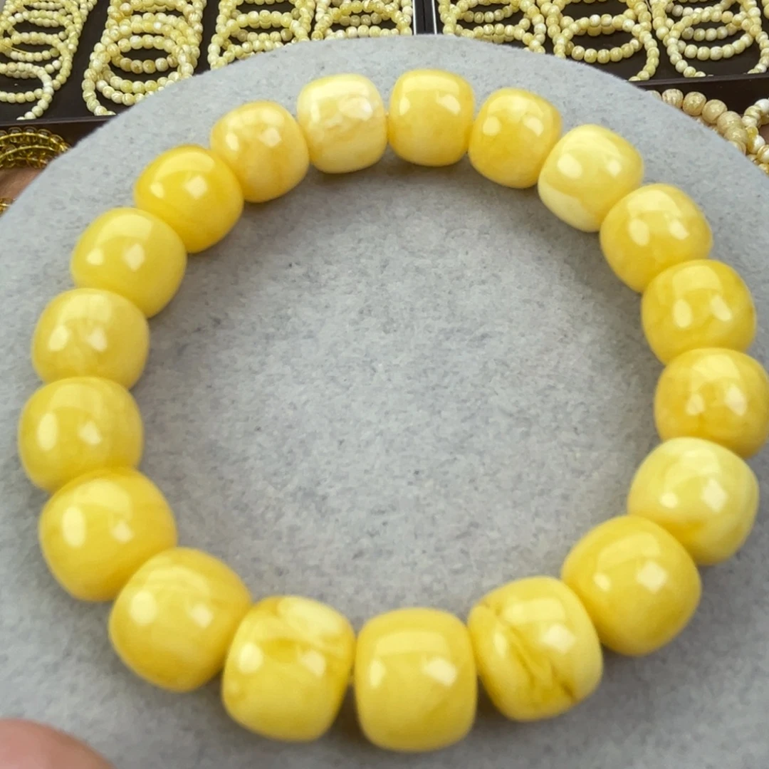 蜜蜡未镶嵌手串纯天然俄料白花12.6腕口18+