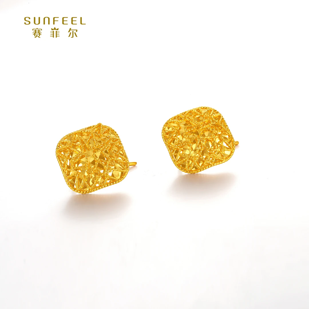 SUNFEEL/赛菲尔【五店】足金5G艺术方形花丝耳钉5GE00635