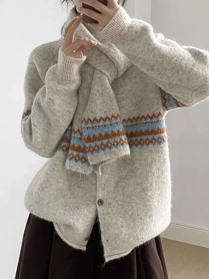 101-150提花圆领保暖拼接常规袖纽扣毛衣加厚时尚秋冬上衣101-150