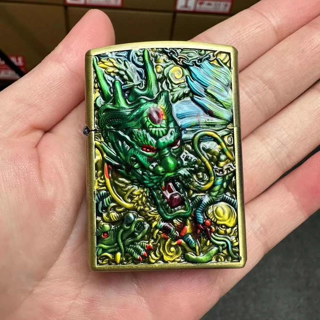 浮雕九龙拉棺煤油打火机三件套（需自行加油）