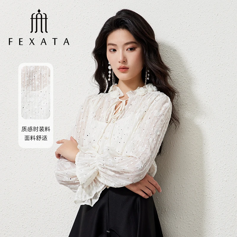【千颂妮专享】FEXATA斐格思法式花朵闪片雪纺衫两件套