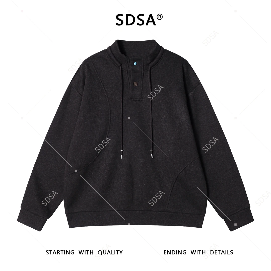 SDSA男士秋冬新款痞帅男装潮牌纽扣立领抽绳设计卫衣百搭舒适上衣