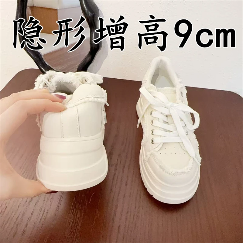 小个子内增高小白鞋女2025新款小众设计感休闲板鞋厚底时尚乞丐鞋