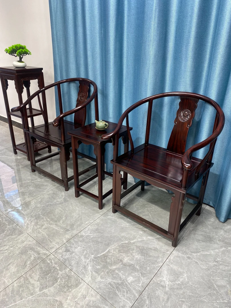 燕东红木家具黑酸枝 加大圈椅三件套皇宫椅三件套 65*70*93