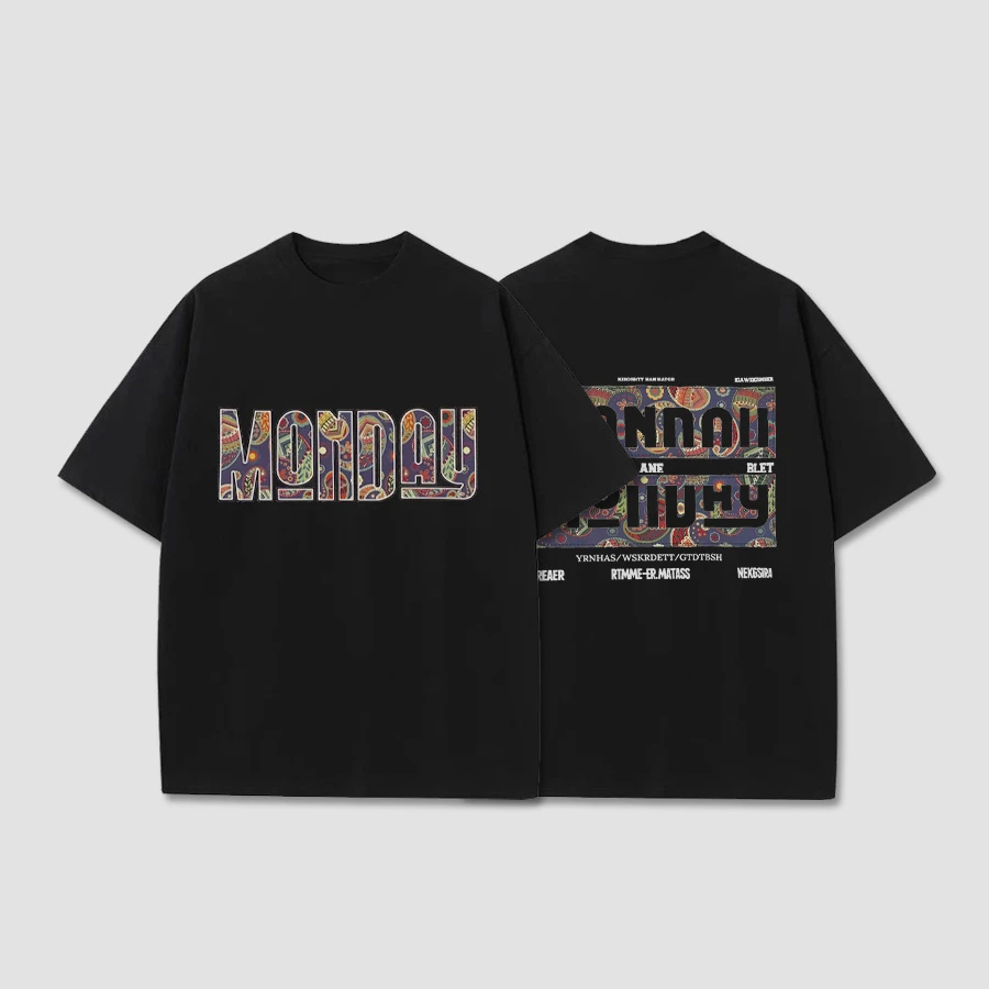 潮牌T恤 腰果花 双面印花短袖T恤衫纯棉落肩休闲圆领上衣502271