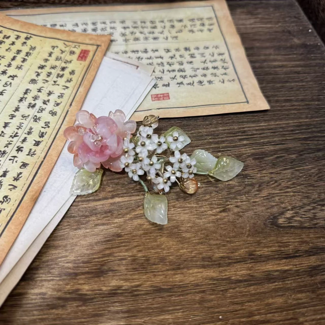 粉色琉璃大绣球发夹。前尘梦古风汉服配饰