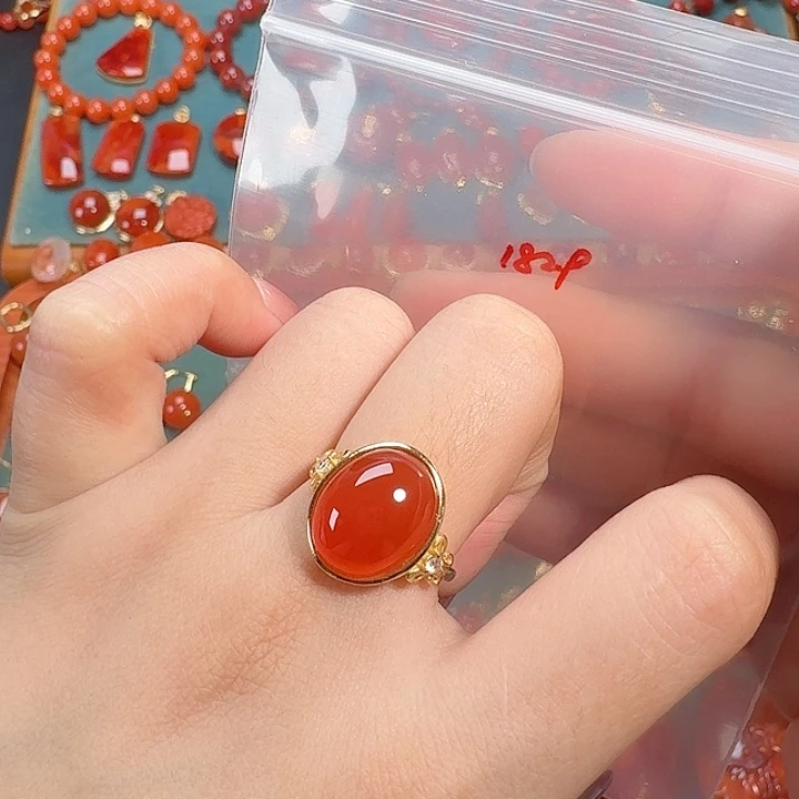 南红玛瑙银S925镶嵌戒指