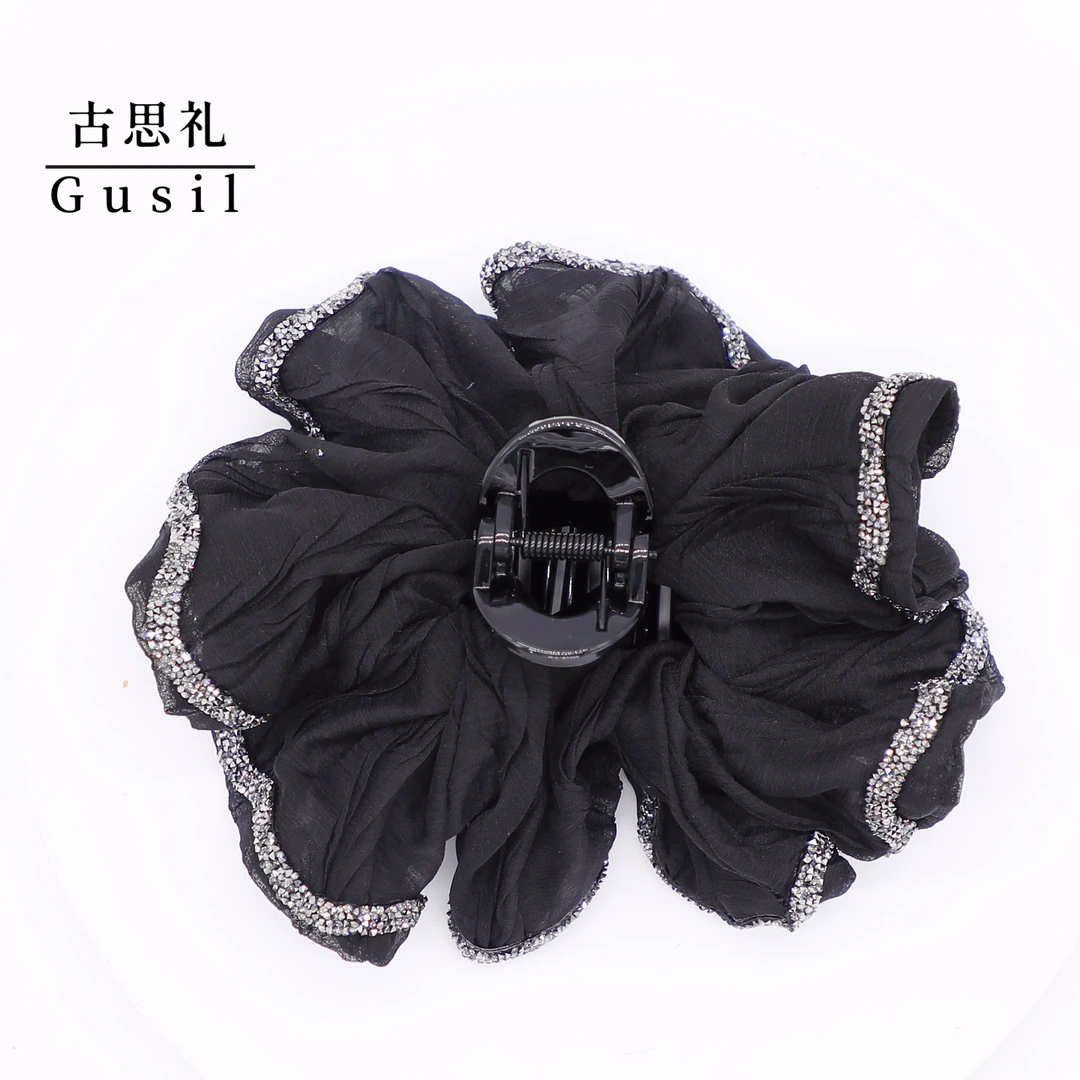 古思礼【福漫】法式黑色花边显气质11cm抓夹GS7052