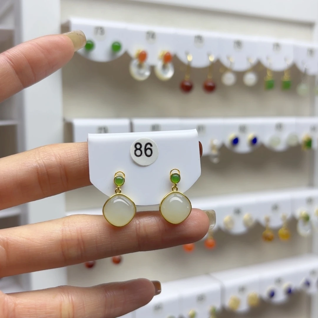 银S925镶嵌和田玉耳饰