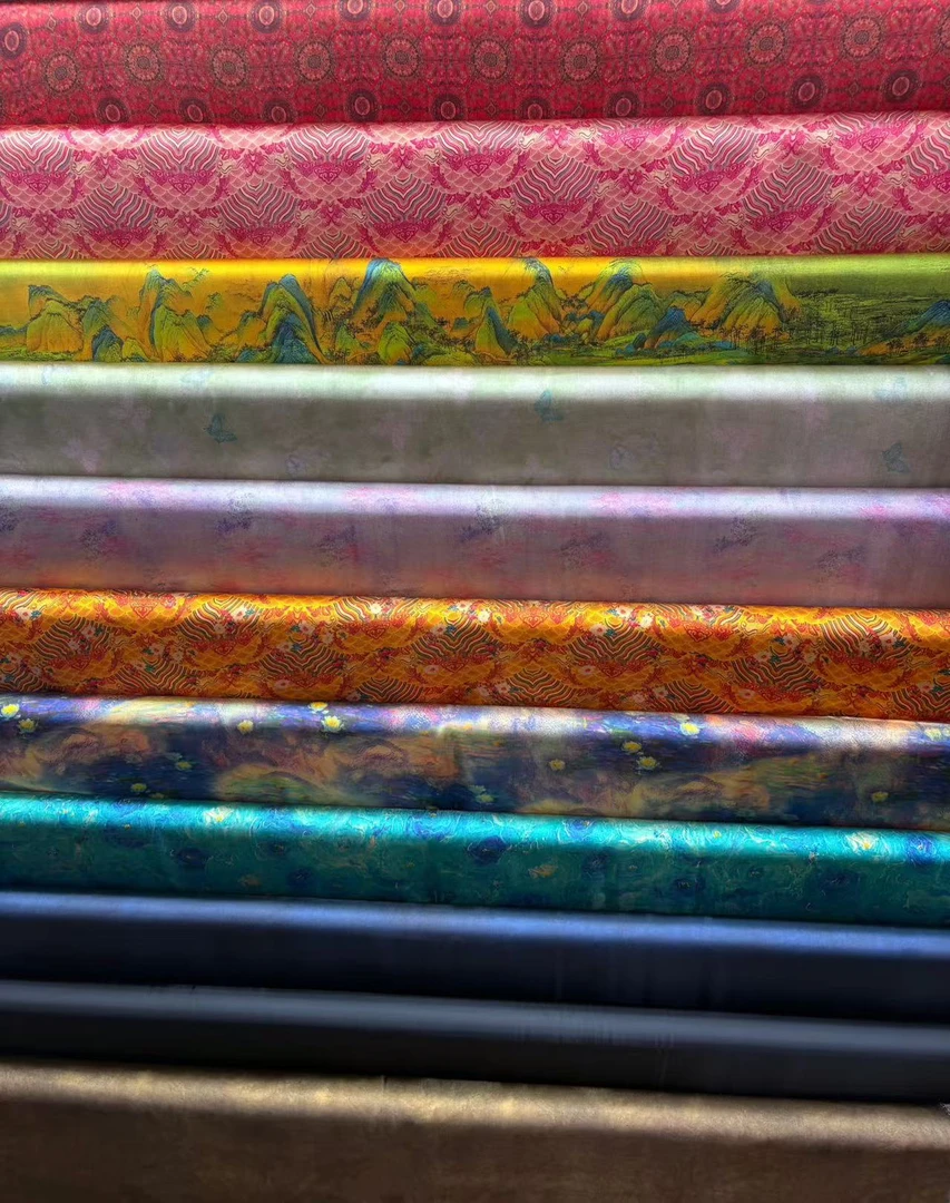 (1号链接)真丝香云纱直播间皮子花萝提花面料布头