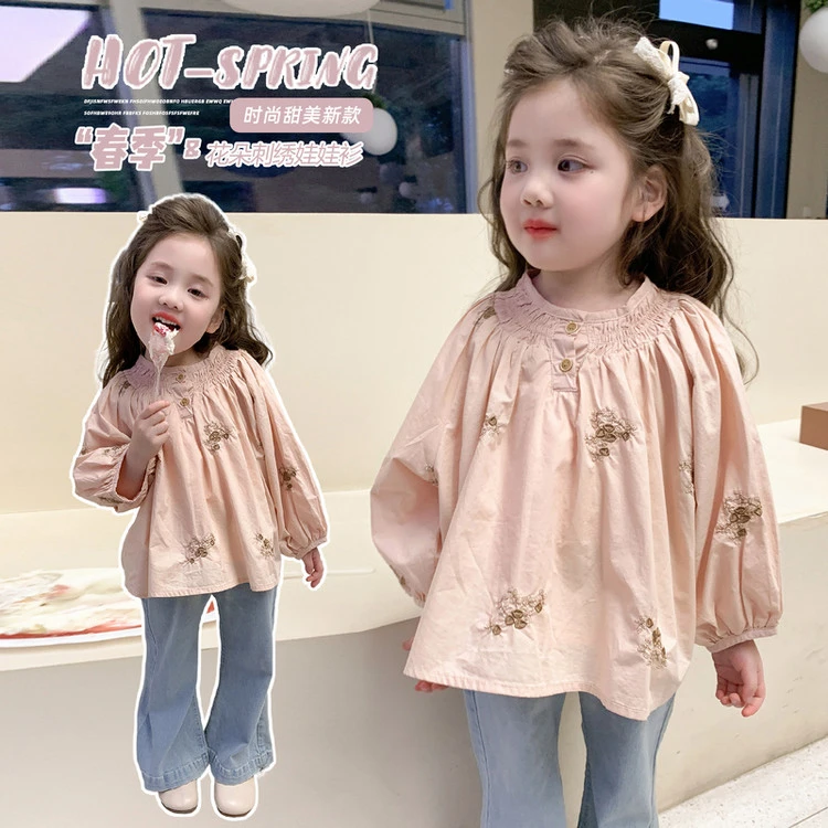女童秋装衬衫2025秋季新款儿童长袖衬衣洋气宝宝春秋款韩版娃娃衫