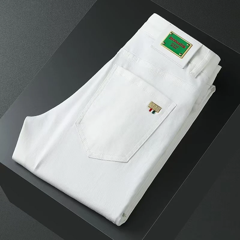 【2025爆款】欧版白色防污修身男士牛仔长裤黑色防腿色