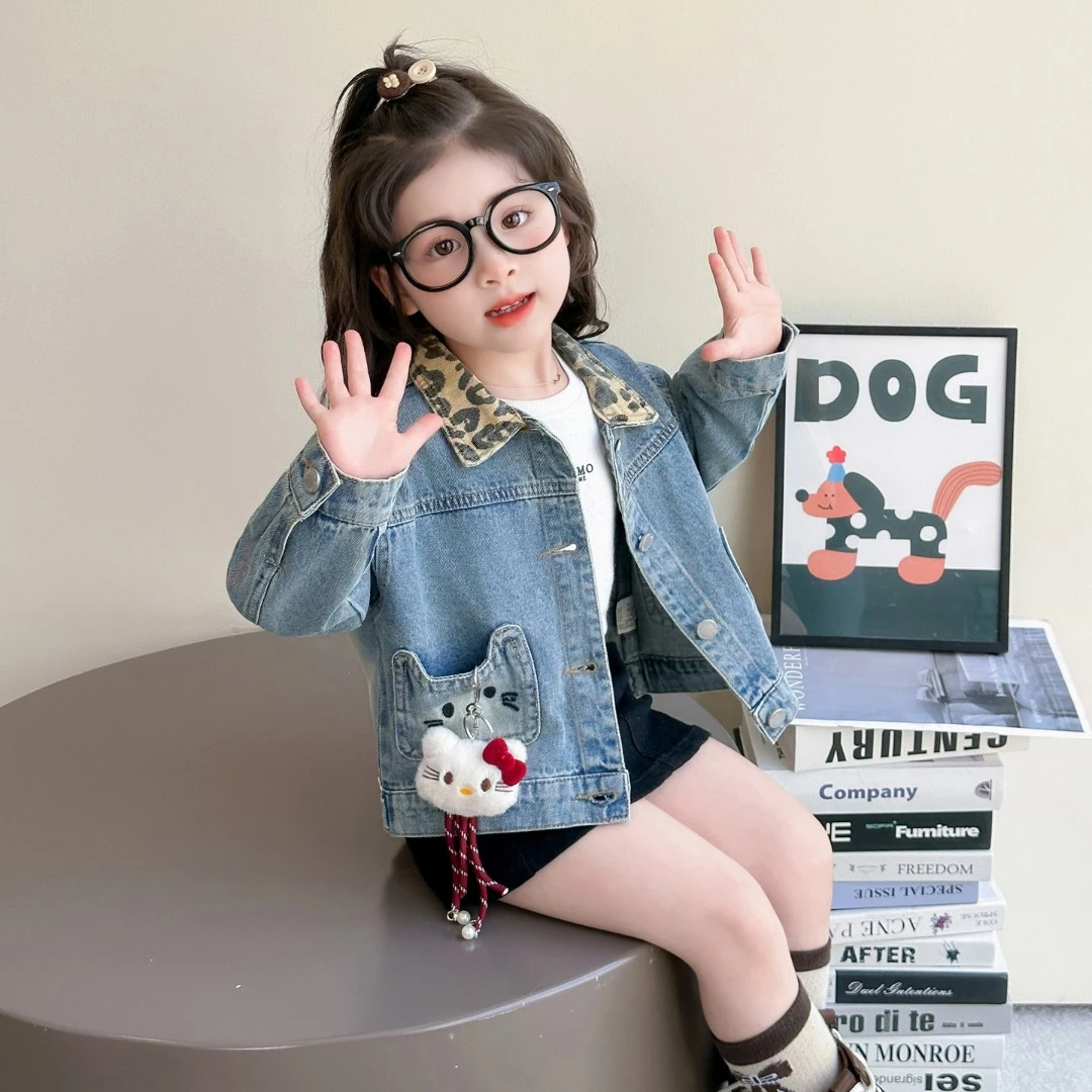 女童牛仔外套2025新款女宝宝洋气时髦秋装上衣儿童卡通猫咪夹克衫